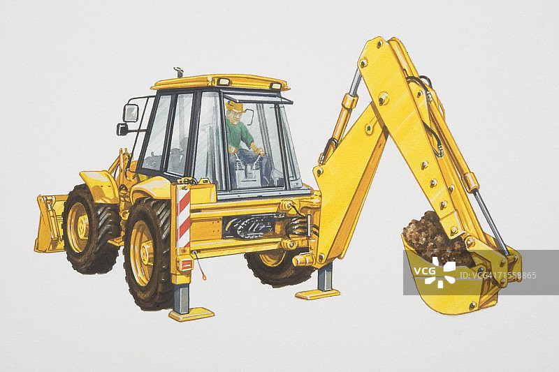 黄色反铲装载机后视图图片素材