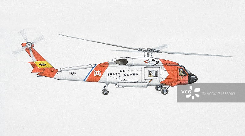 1974年UH-60黑鹰直升机侧视图图片素材