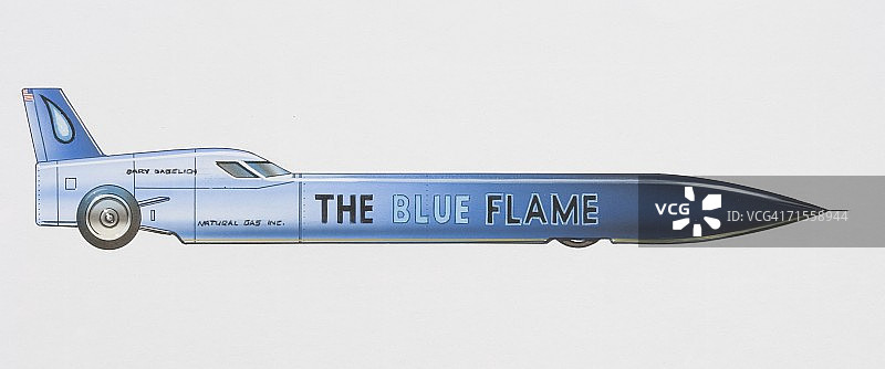 蓝色火焰火箭式跑车侧视图图片素材