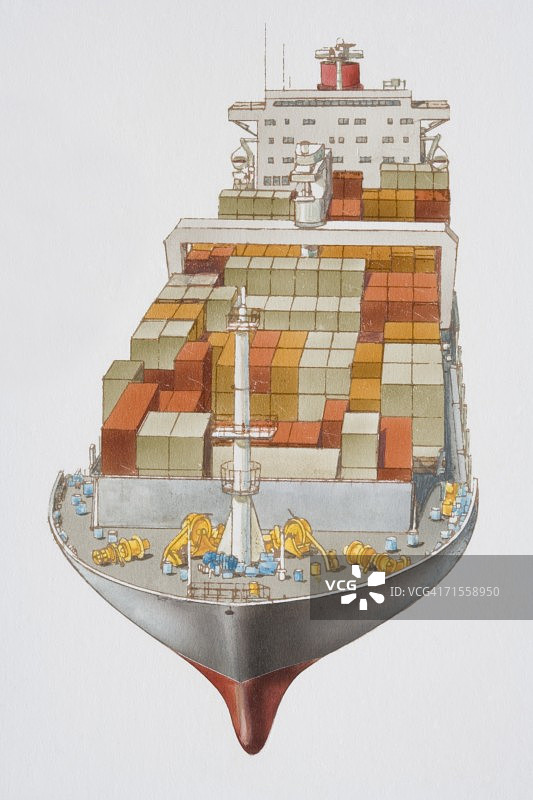 集装箱船的甲板高视角图片素材