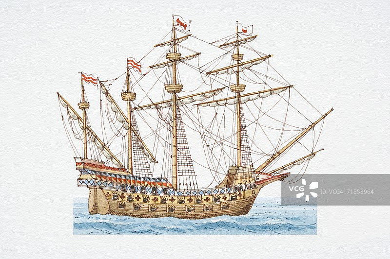 1587年英国皇家方舟号战舰侧视图图片素材