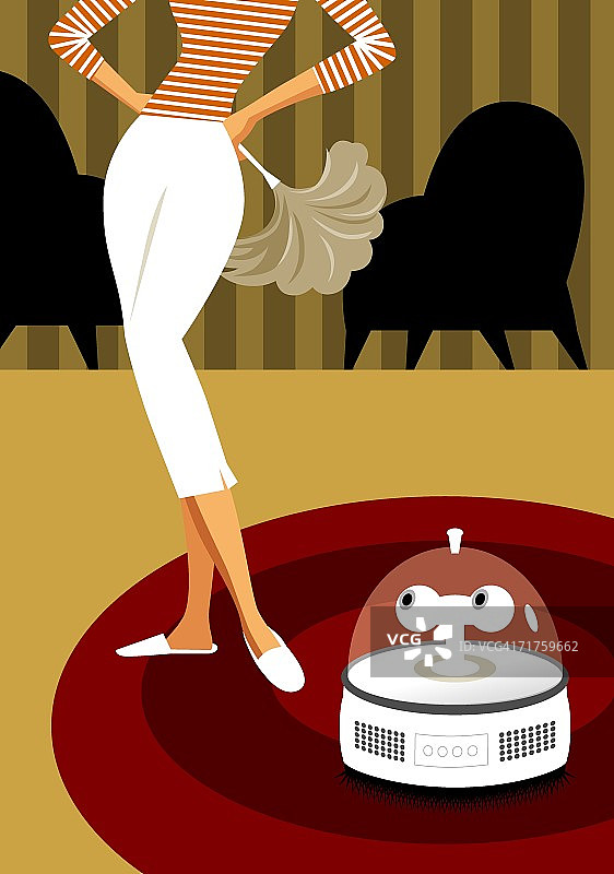 站在垫子上拿着拖把的女人图片素材