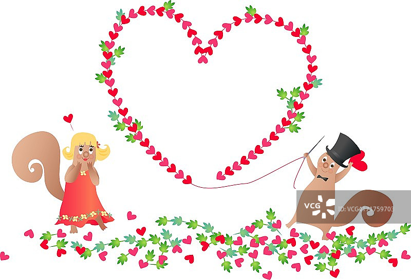 特写：松鼠之间的情人节红心图片素材