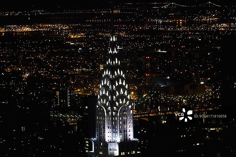 纽约市克莱斯勒大厦夜景高角度照片图片素材