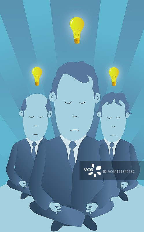 三个商人头顶亮起三个灯泡图片素材