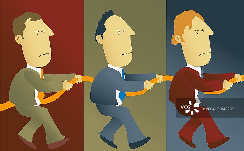 三位商人拔河比赛的侧面照图片素材