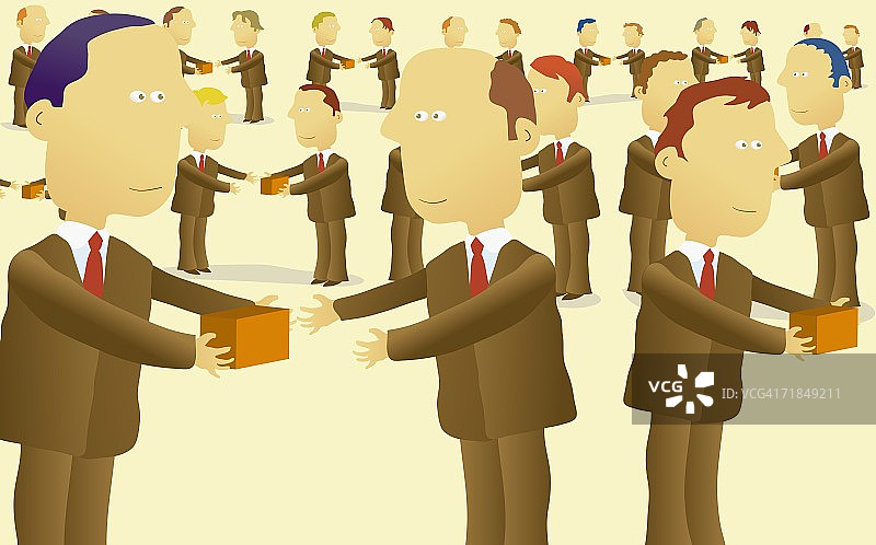 互相传递砖块的商人图片素材