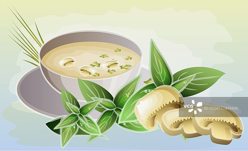 特写：一碗蘑菇蘑菇汤图片素材