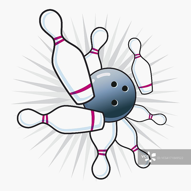 保龄球撞击球瓶的特写图片素材