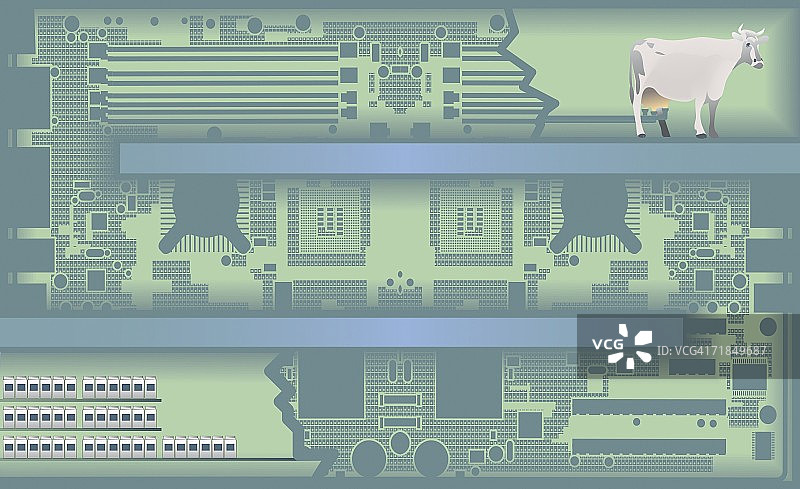 站在电路板上的奶牛图片素材