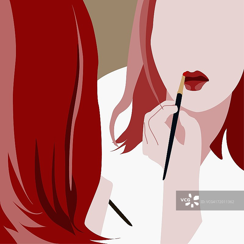 年轻女子涂口红特写图片素材