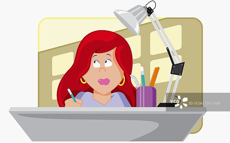 坐在桌旁向远处看的女孩特写图片素材