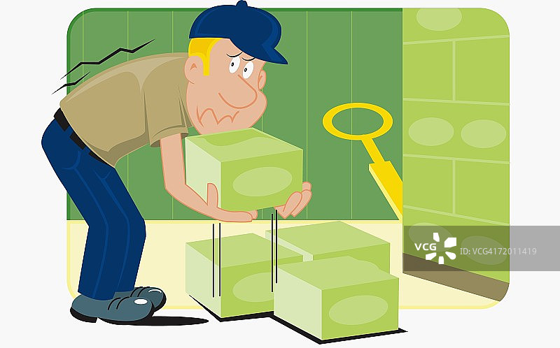 中年男人侧面搬箱子图片素材