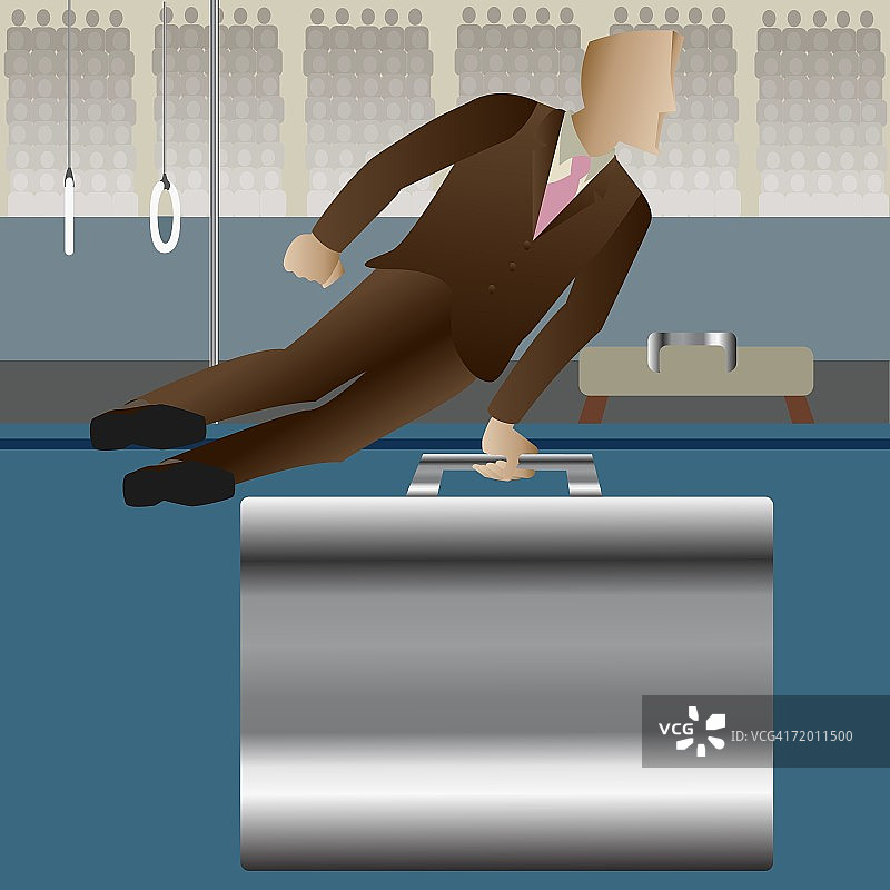 在公文包上做体操的商人图片素材