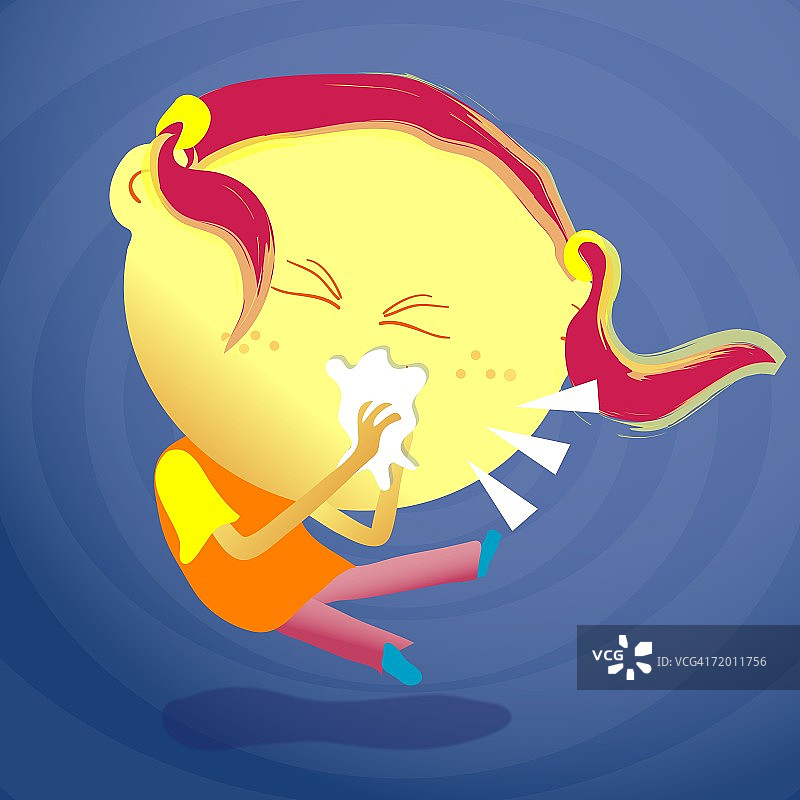 打喷嚏的女孩特写图片素材