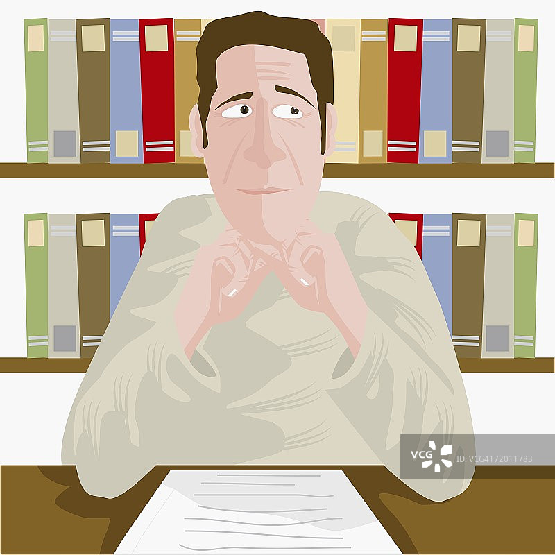 中年男人手托下巴的特写图片素材