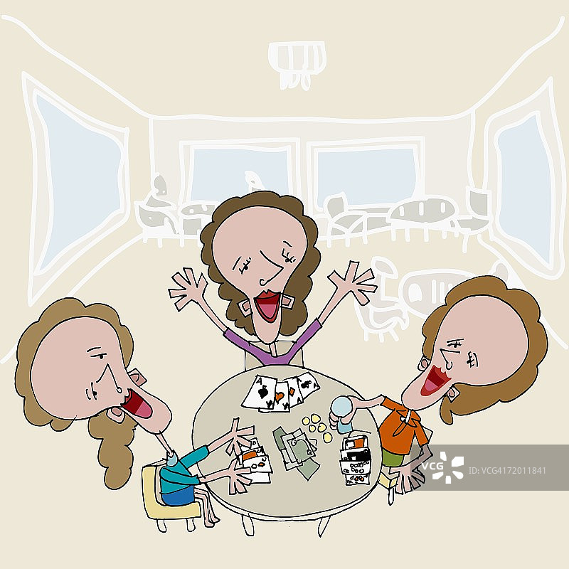 三名女人玩纸牌的特写图片素材