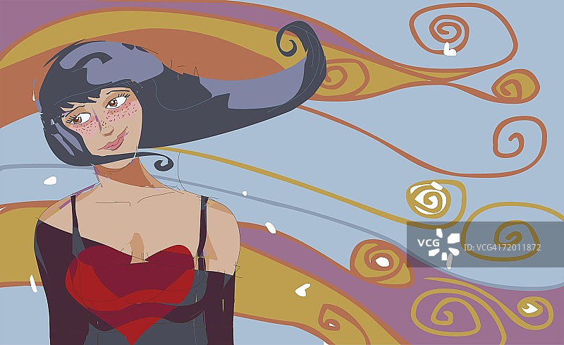 年轻女子在风中吹拂头发特写图片素材