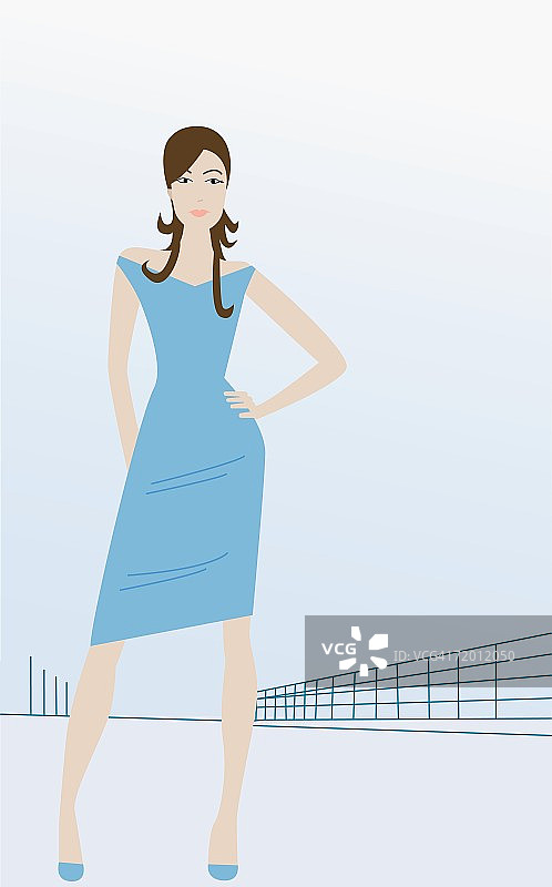 手扶臀部站在路上的年轻女子肖像图片素材