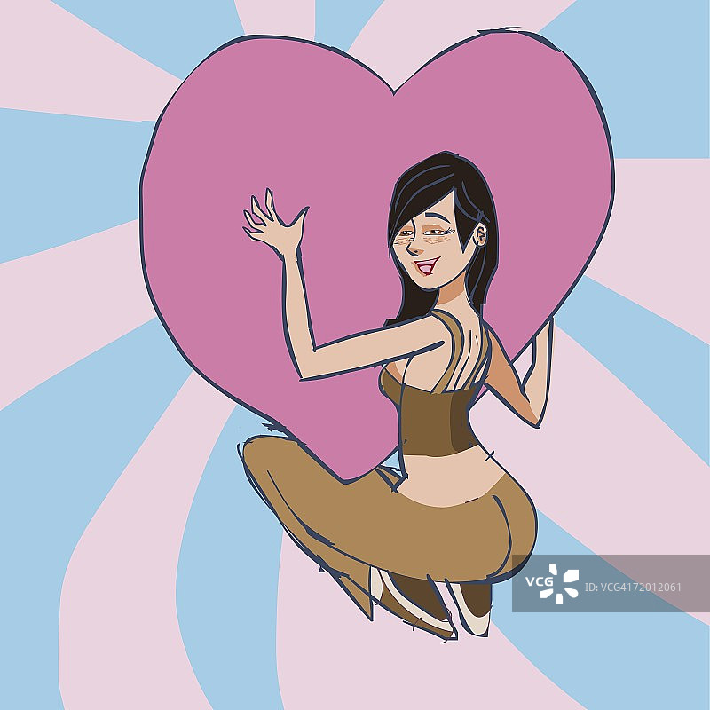 年轻女子手捧爱心的背影图片素材