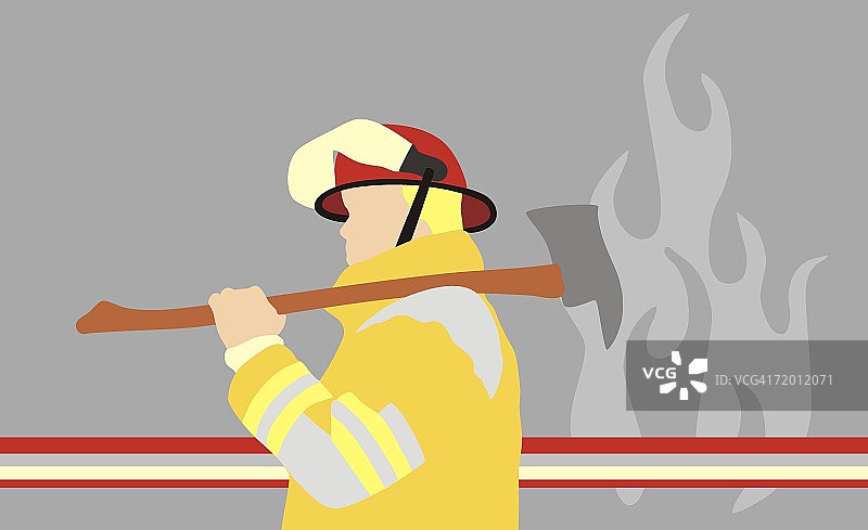 肩扛斧头的消防员侧面照图片素材