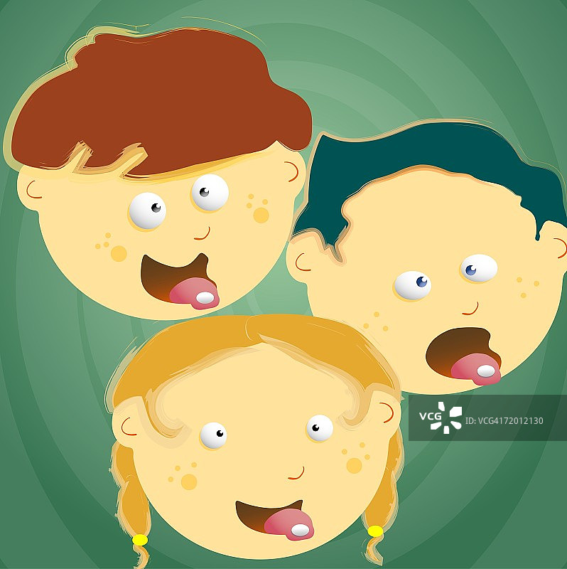 两个男孩和一个女孩吐舌头图片素材