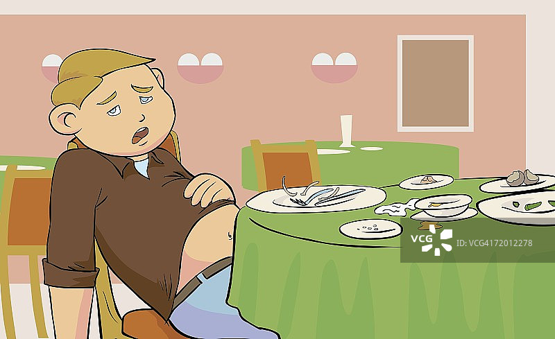 年轻男子餐后在餐厅休息特写图片素材