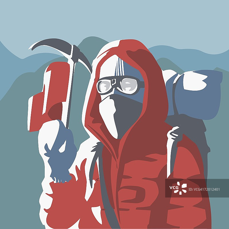 登山者手持冰镐特写图片素材