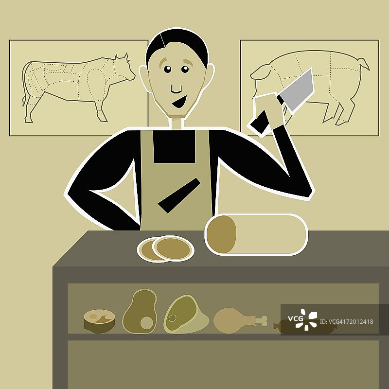 肉店师傅用切肉刀切肉图片素材