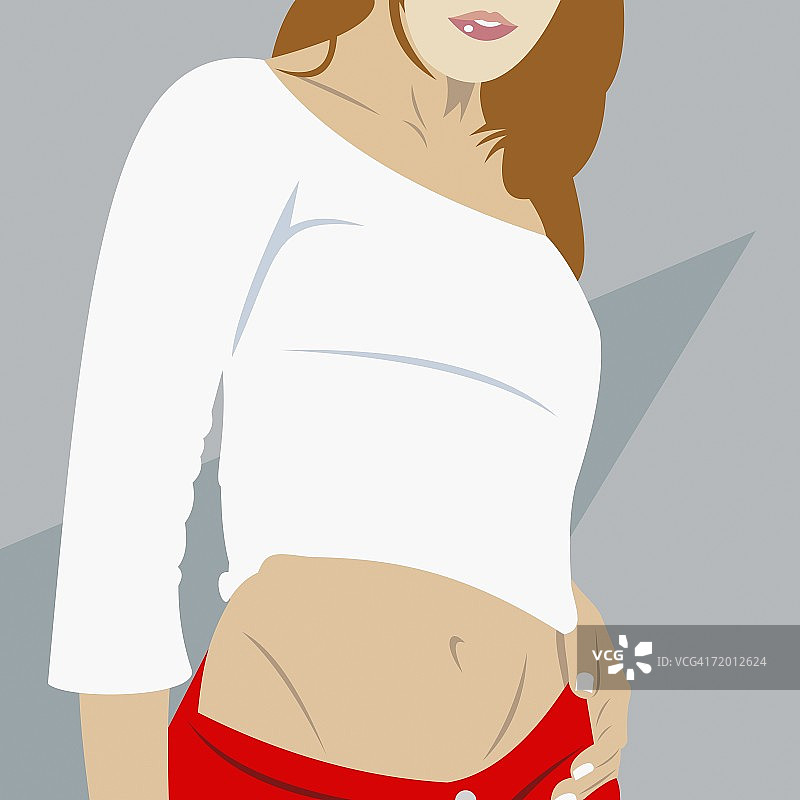 年轻女子特写，手扶腰间图片素材