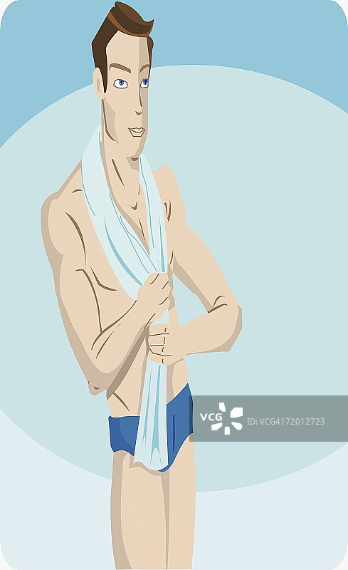 脖子上搭着毛巾的年轻男人特写图片素材