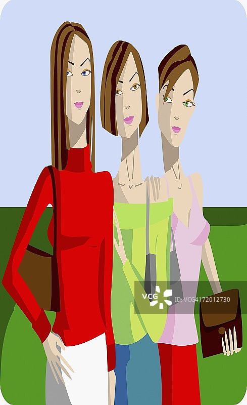 三个年轻女人并排站立特写图片素材