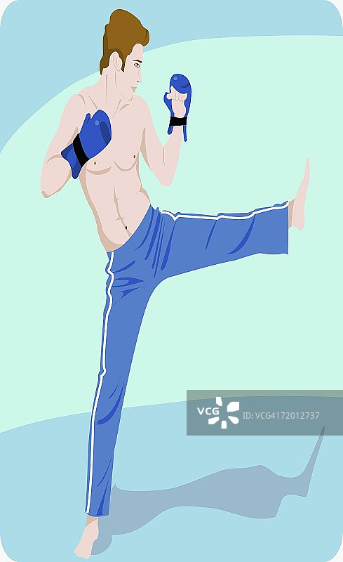 年轻男人练习自由搏击图片素材