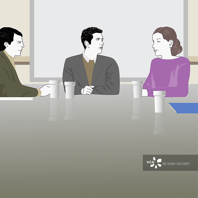 两位商人和一位女商人正在讨论图片素材