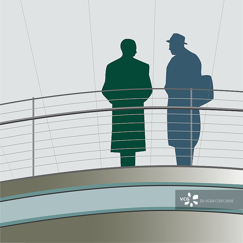 站在甲板上交谈的年轻男子剪影图片素材