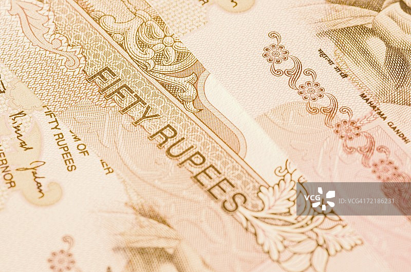 印度五十卢比纸币特写图片素材