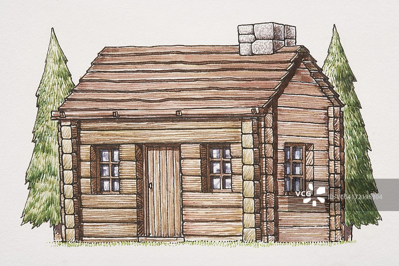 原木小屋正面图图片素材
