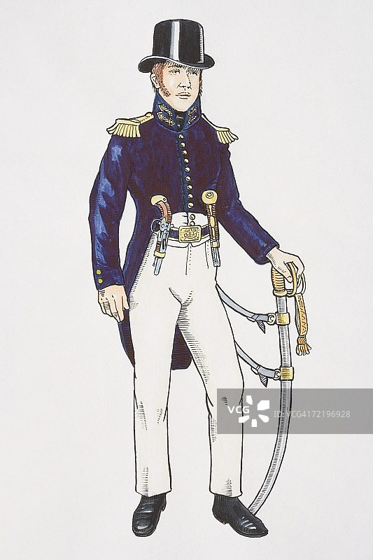 法国海军中尉的“便装”制服侧视图图片素材