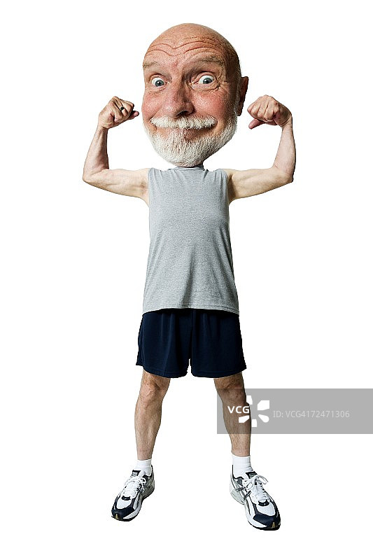 老年男人展示肌肉的漫画形象图片素材