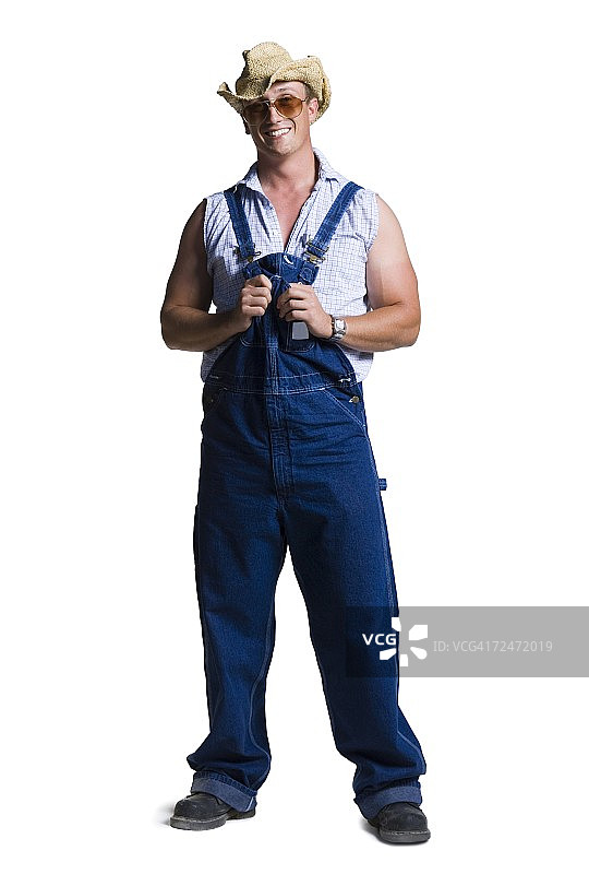 戴着草帽和太阳镜的农民图片素材