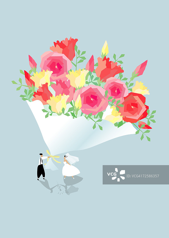 手捧鲜花的新婚夫妇图片素材