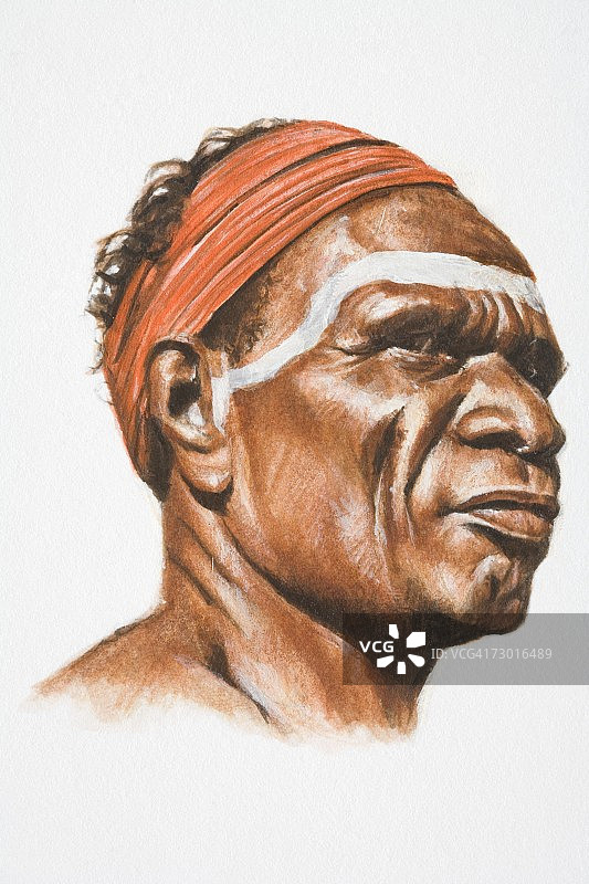 戴红色头巾的土著部落男子侧面像插画图片素材