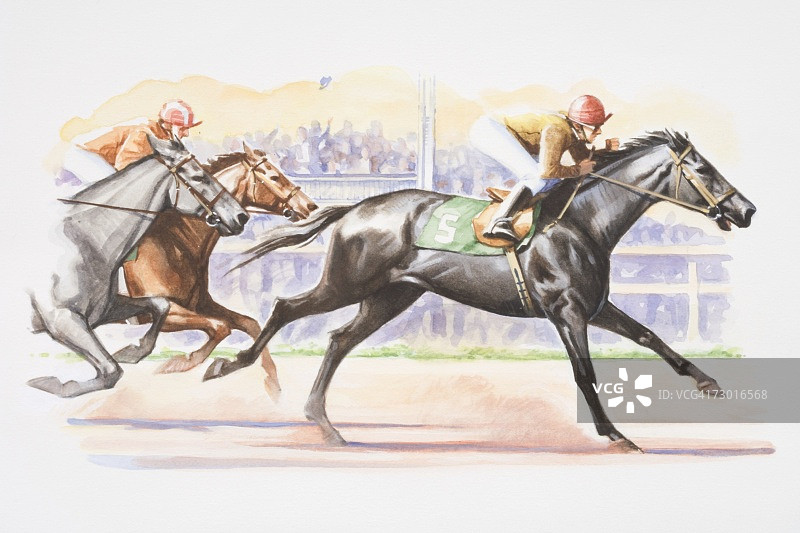 赛马比赛中的骑师，背景为观众席侧视图图片素材