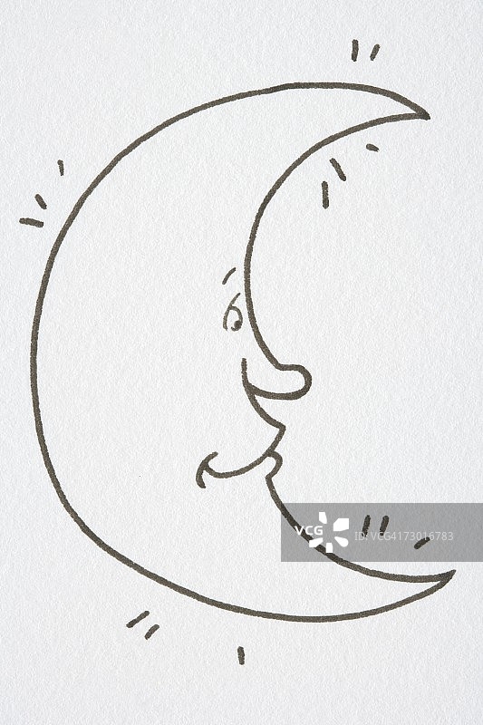 带有眼睛、鼻子和嘴巴的半月插画图片素材