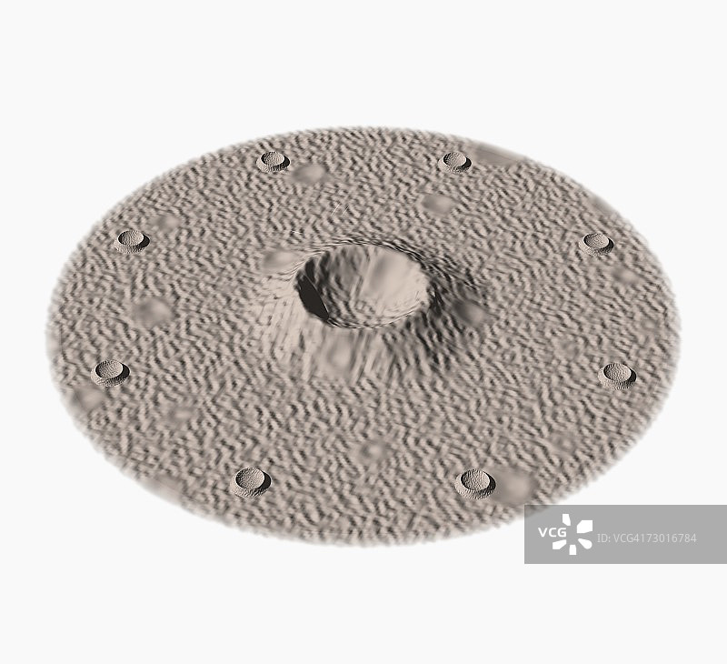 主撞击坑周围环绕着次生撞击坑的数字插图图片素材