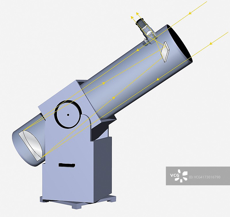 反射望远镜显示光线沿管向下传播的路径数字插图图片素材