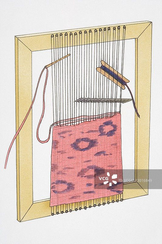 木框粉紫纱线编织工艺插画图片素材