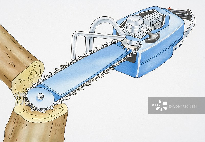 插画：用电锯锯断树干图片素材