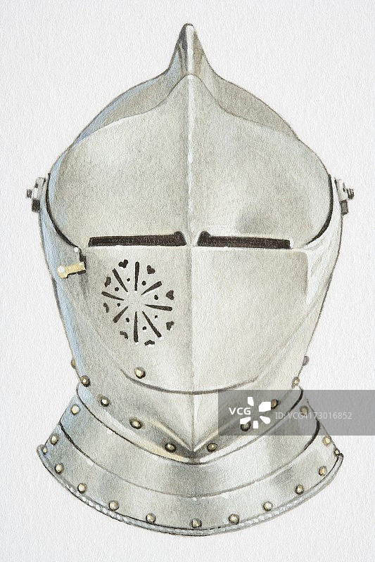 插画：骑士金属头盔正面图图片素材