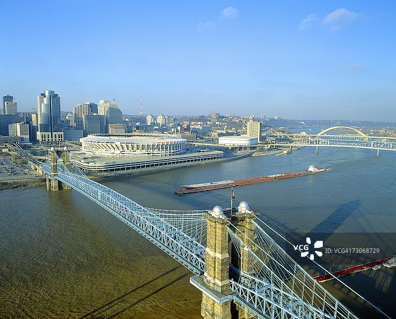 俄亥俄州辛辛那提市的罗布林悬索桥图片素材